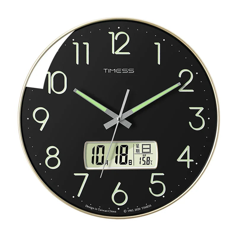 horloge murale moderne quartz aiguille calendrier luminoise face unique blanc vert noir