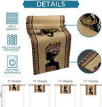 tableau lin géométrique ethnique beige noir orange bleu vert marron