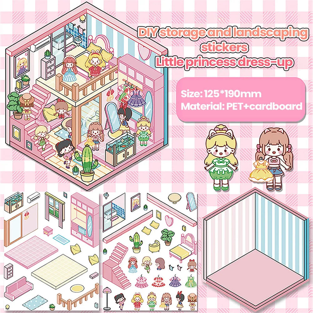 stickers 3d maison poupées animées rose blanc vert décoration enfant crafting mignon detalles adhesifs