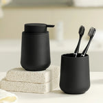distributeur savon tasse dents noir mat moderne minimaliste respectueux environnement deux pièces