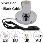 socle e27 argenté câble 1m8 interrupteur moderne lampe vis certification