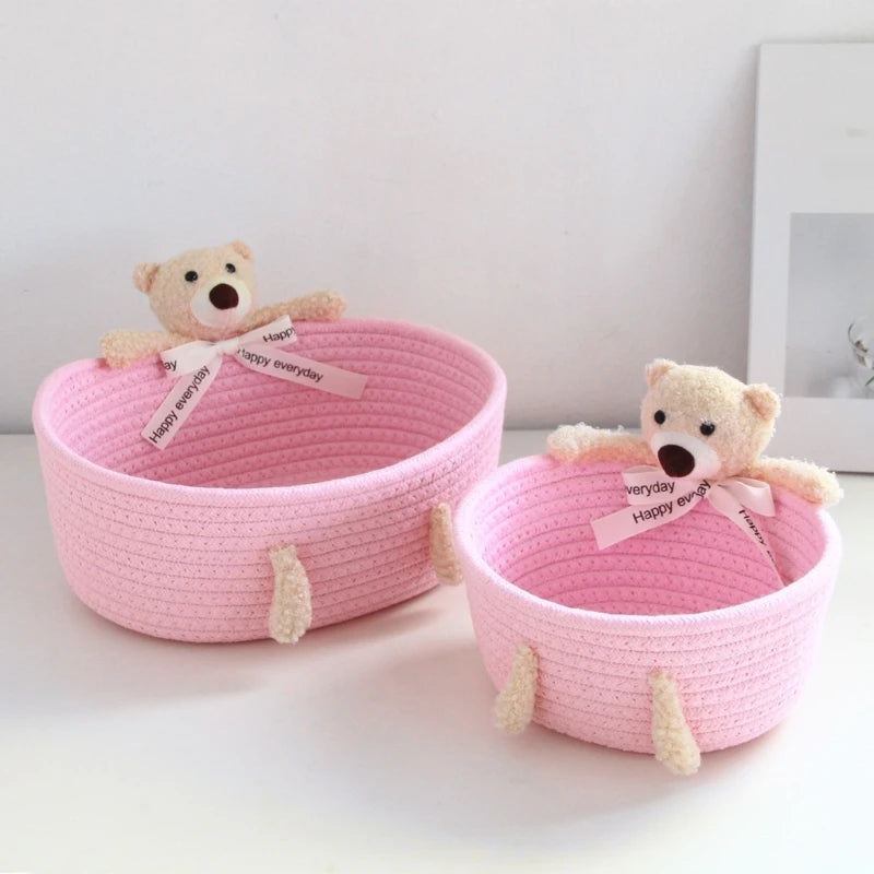 paniers tissu tressé blanc rose gris beige respectueux environnement moderne rustique ornemental large petit
