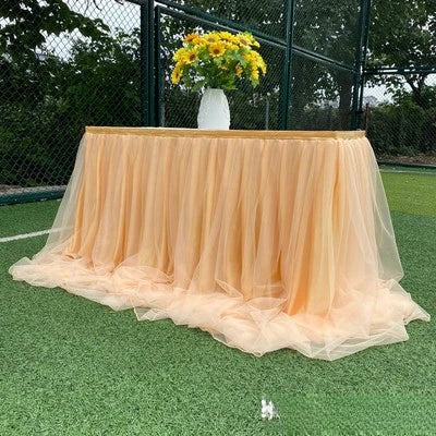 jupe table tulle opaque peach bleu rose violet blanc événements anniversaires mariages festives