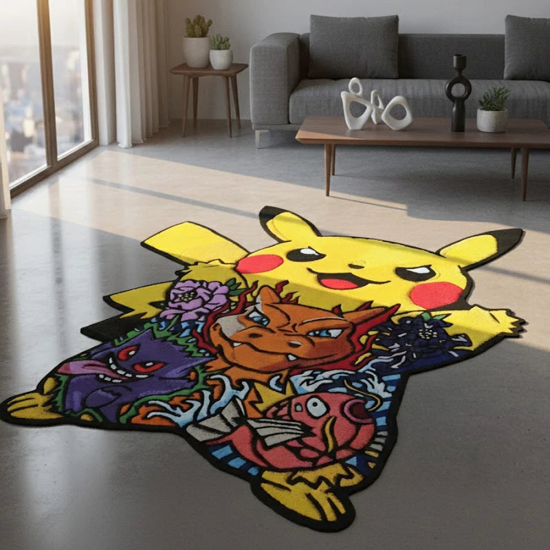 tapis pokémon pikachu jaune dessin animé orange bleu violet tapis flanelle 50cm 80cm 100cm