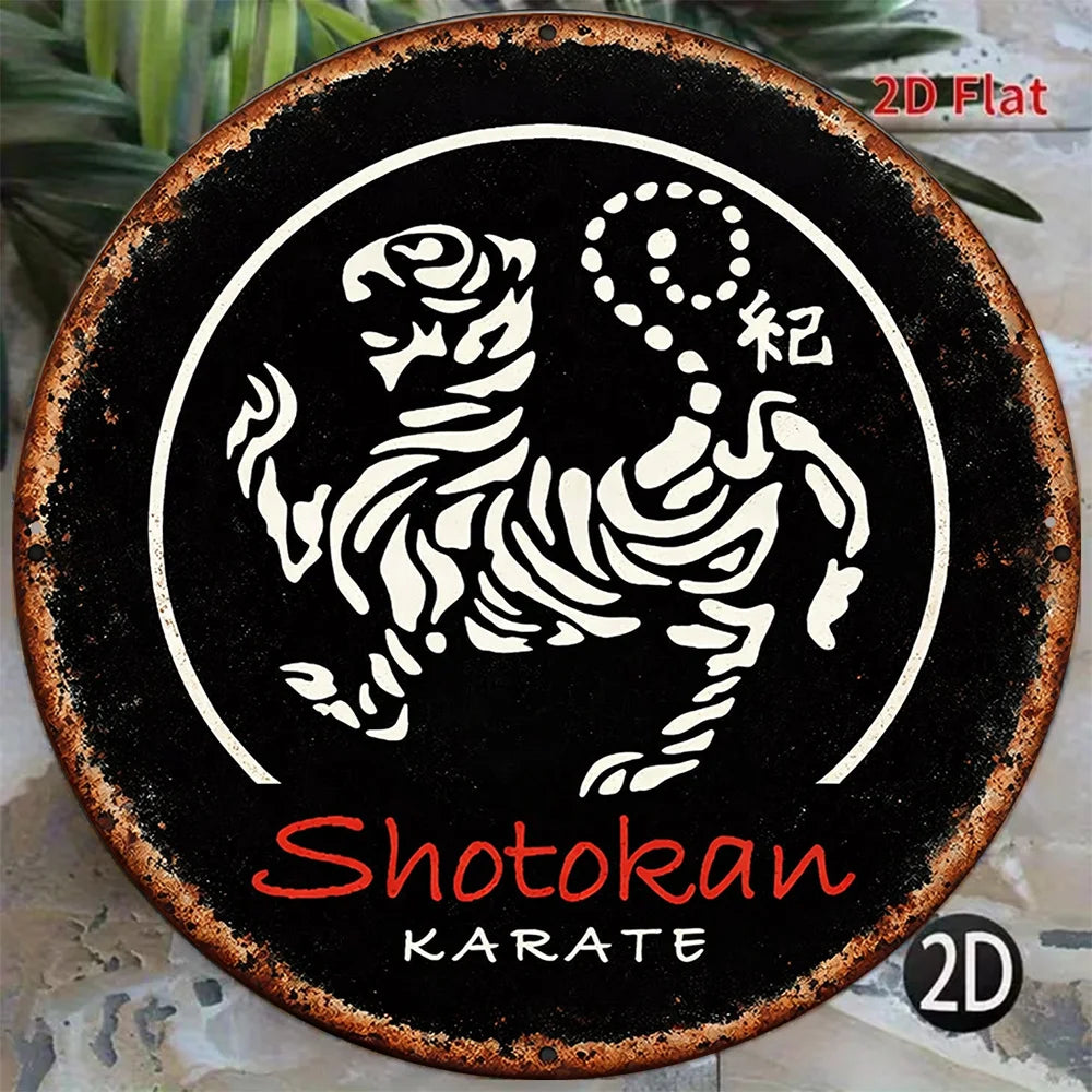 plaque métallique tigre stylisé shotokan karate noir blanche 20cm carré decoration murale sport dojo