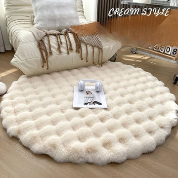 tapis rond acrylique peluche beige rose gris moderne doux chambre salon