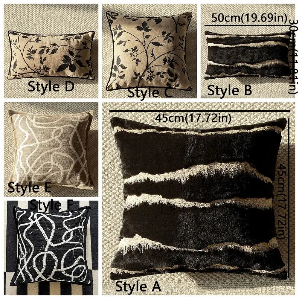 coussin moderne floral rayures beige noir blanc résistant polyester coton