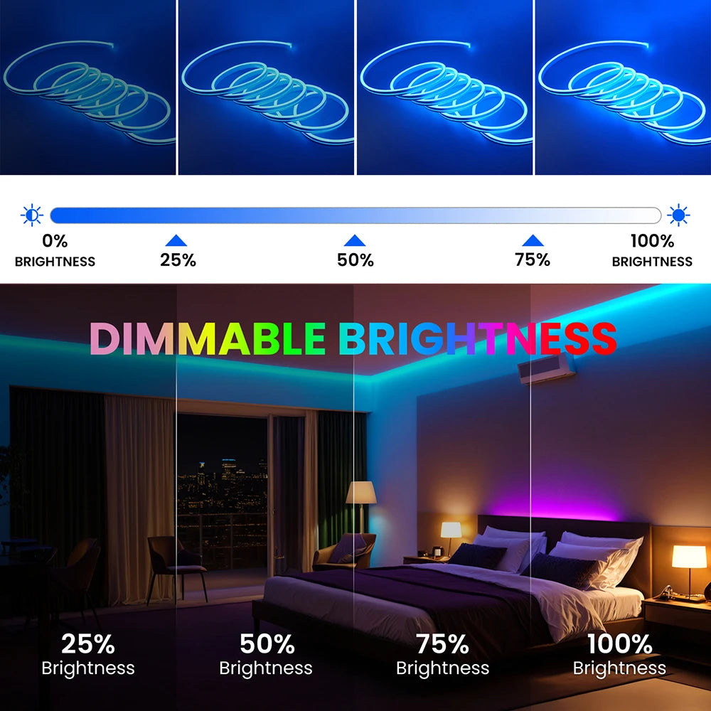 ruban led neon rgb bluetooth flexible étanche télécommande piles chambre moderne