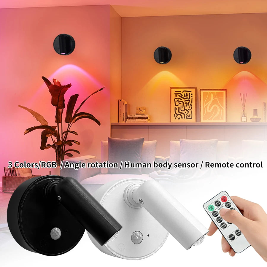lampe murale projecteur led rechargeable détecteur mouvement noir moderne bouton tactile couleurs puissance type