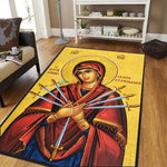 tapis religieux icône orthodoxe rouge bleu doré motif traditionnel salon chambre maison décoratif moderne