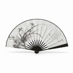 éventails pliants traditionnels chinois fleurs papillons calligraphie paysages noir blanc bleu gris rose support
