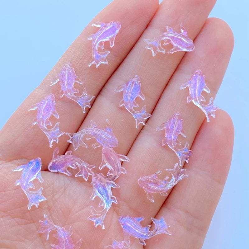poissons résine miniature transparents violet bleu jaune rose décoration mariage scrapbooking ongles artisanat artificiels