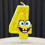 bougies forme chiffres spongebob patrick star anniversaire enfant decoration theme cartoon jaune orange blanc