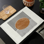 tapis table moderne minimaliste beige noir marron clair lignes cercles 30x45cm polyestere lin