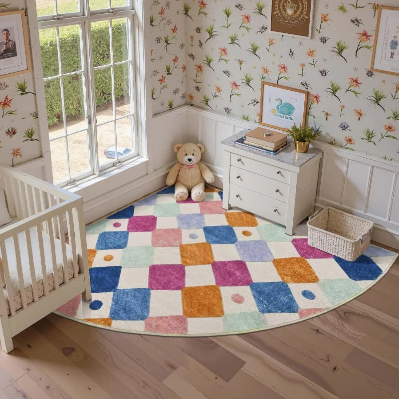 tapis multicolore géométrique moderne chambre salon doux confortable polyester blanc
