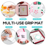 grilles autocollantes transparentes tapis découpe pochoirs outils positionnement tampons encreurs ciseaux bricolage fabrication cartes