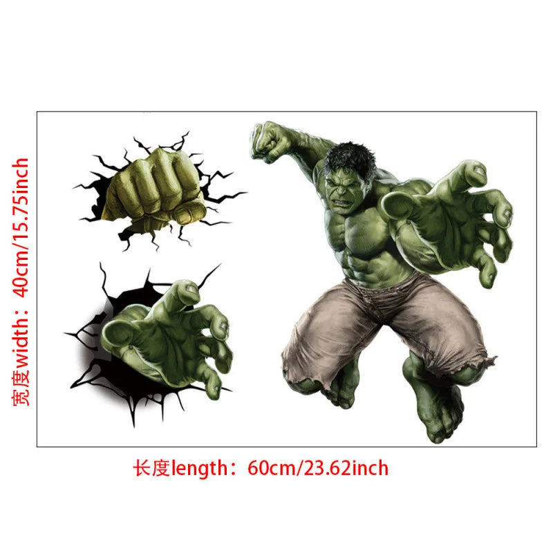 sticker mural 3d super héros hulk iron man captain america thor rouge bleu vert