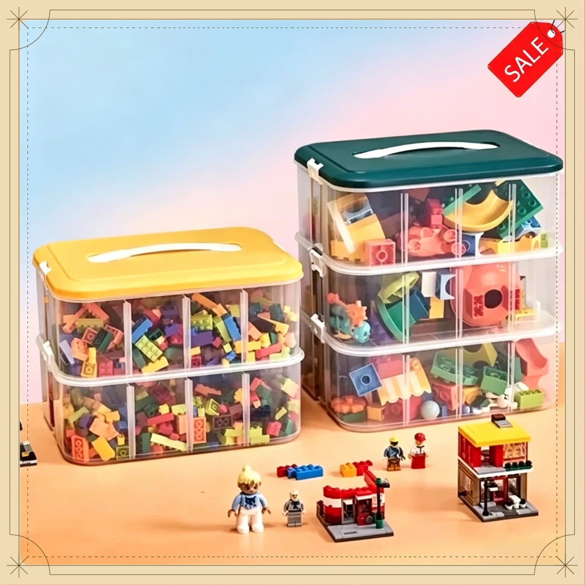 organisateur jouets boîtes rangement vert blanc transparent modernes empilables respectueuses environnement poignées
