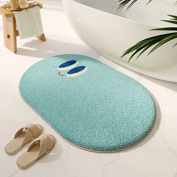 tapis bain peluche doux motif cartoon visage souriant décoratif salle bain maison