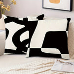 taies d'oreiller imprimées motif abstrait noir blanc contemporaines 45x45cm opaques maison hospitalière