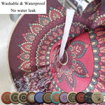 tapis table rond mandala boho chic bleu marine beige tissé imperméable résistant chaleur