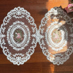 nappes dentelle brodée rose vintage shabby chic semi transparentes motifs floraux blanc beigeclair