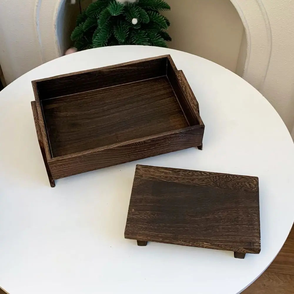 plateau bois moderne marron foncé capacité cosmétiques rangement bijoux déco