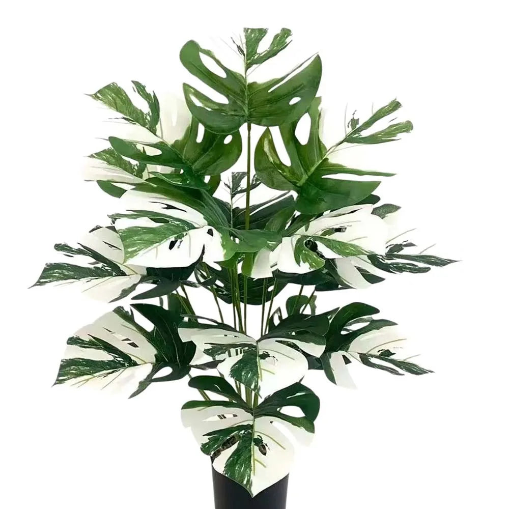 plantes artificielles grandes feuilles vertes blancs moderne tropicale décoration mur extérieur accrochées