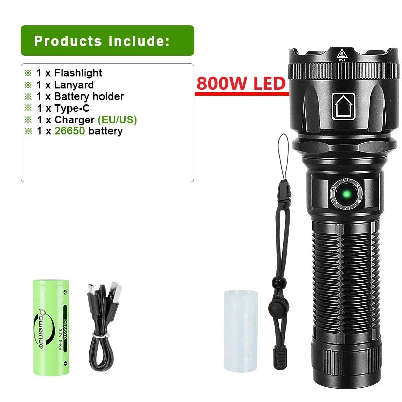 lampe torche rechargeable led 800w intense moderne robuste noire texturée