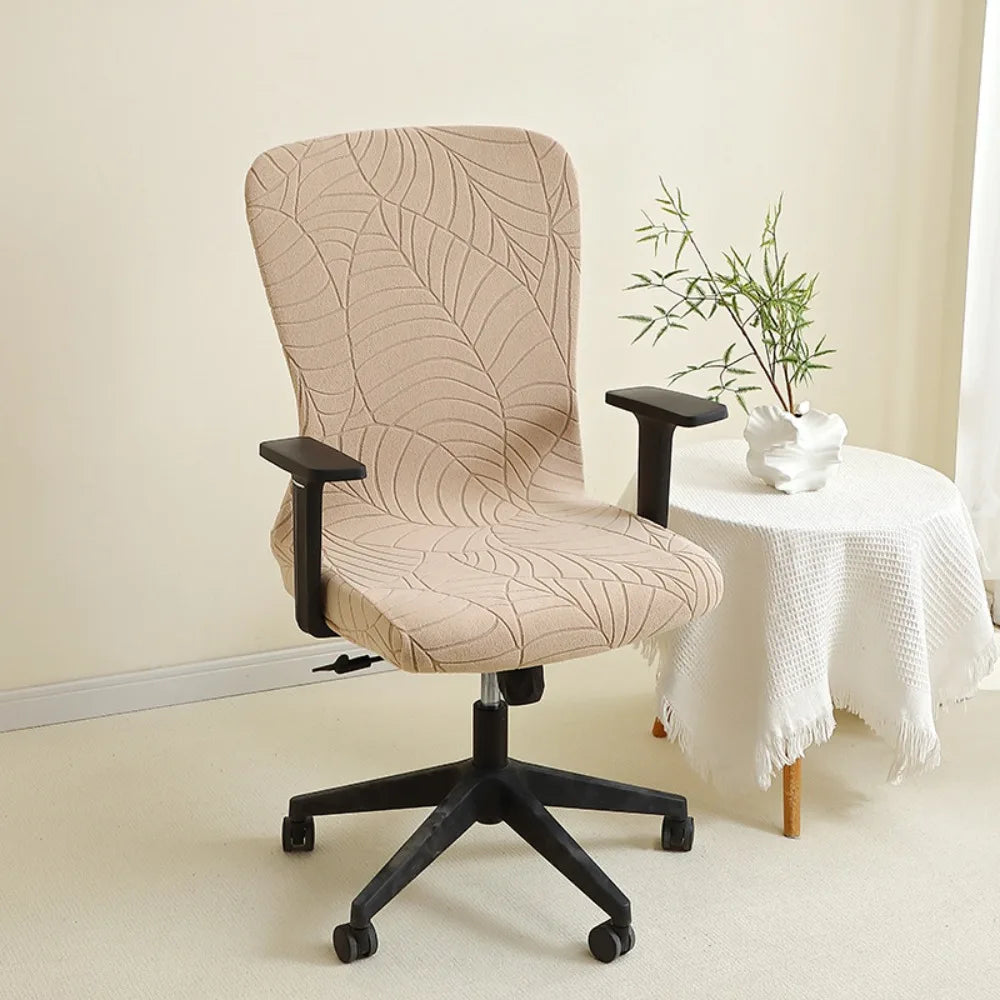 Housse chaise motif feuilles polyester coton gris beige vert moderne adhésif