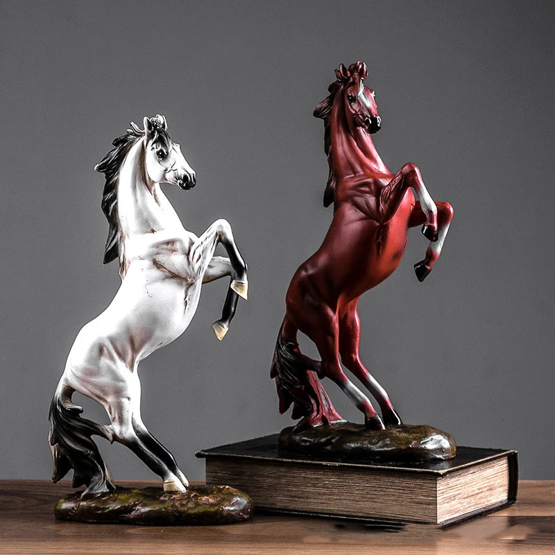 statuette cheval résine blanc noir rouge réaliste brillante décoration classique sculpturalSTONEBASE
