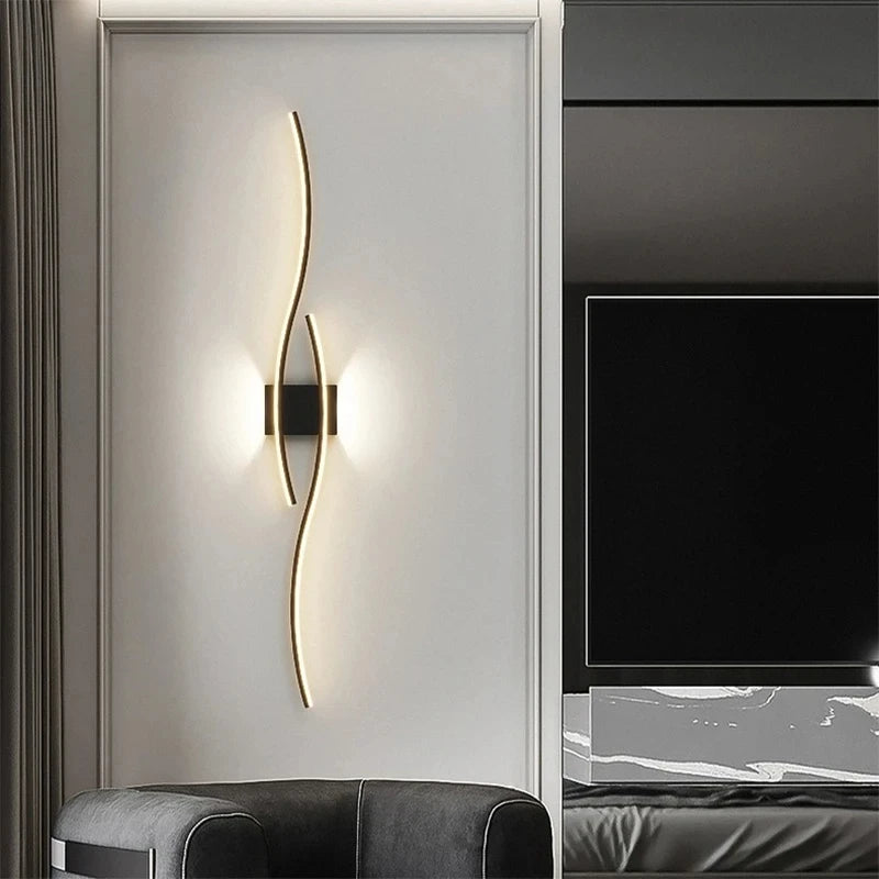 applique murale led moderne noire blanche or ondulé contemporaine chambre salon entree étude