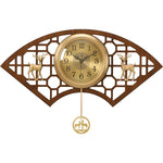 horloge murale chinoise traditionnelle asiatique ventilateur cerf floral marron doré salon