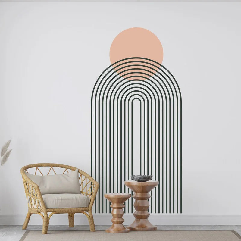 sticker mural géométrique moderne arc noir blanc cercle rose clair