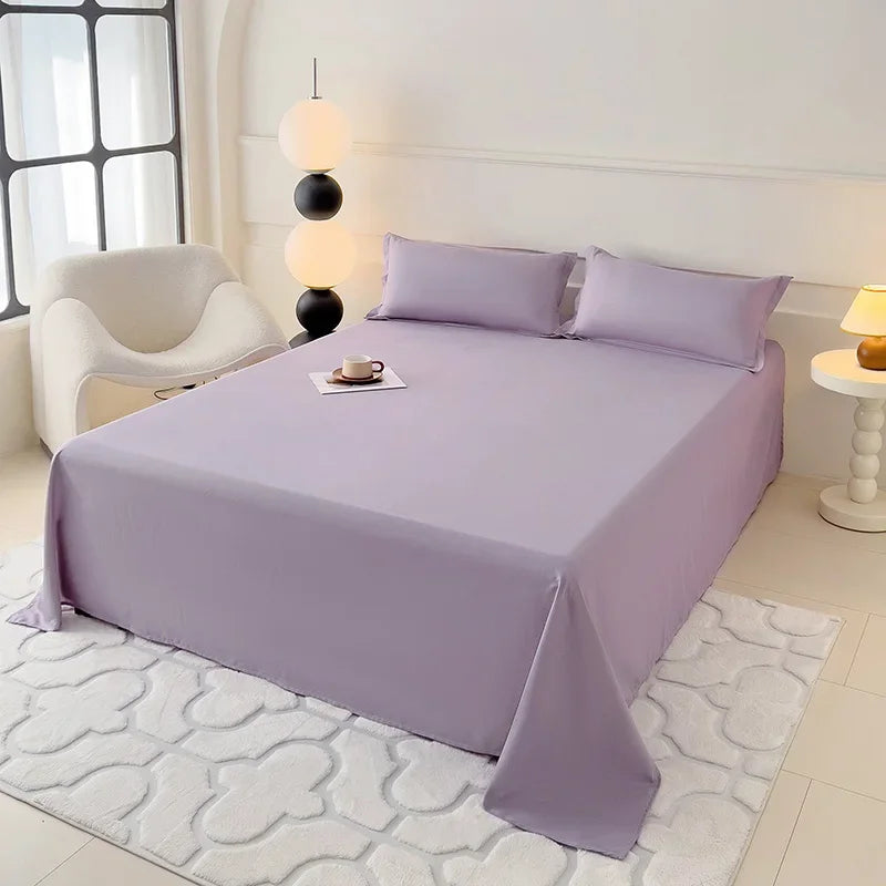 drap plat double gris lisse satiné minimaliste moderne lit adultes polyester