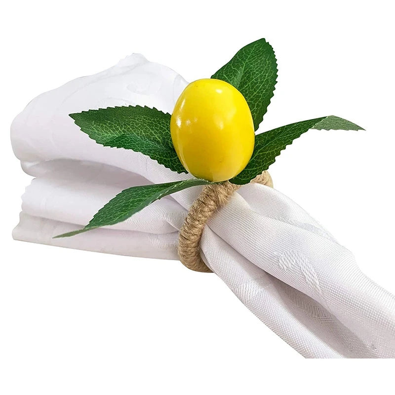 anneau serviette jaune fruit feuilles vert rustique mariage banquet decorative 10cm