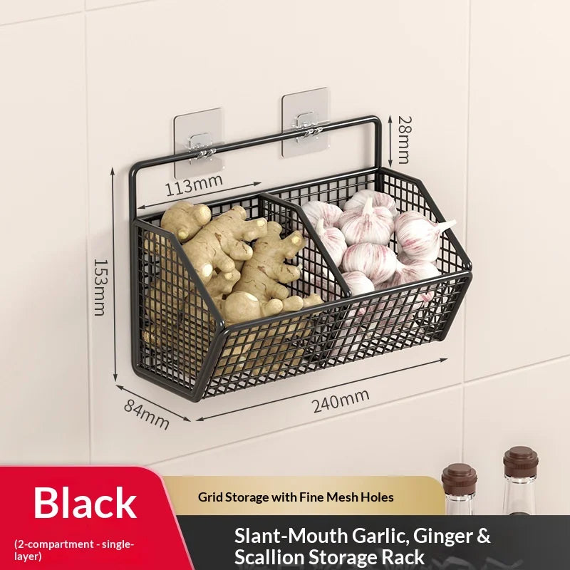 rangements muraux clips adhésifs paniers noir maille moderne cuisine condiments ustensiles ménagers
