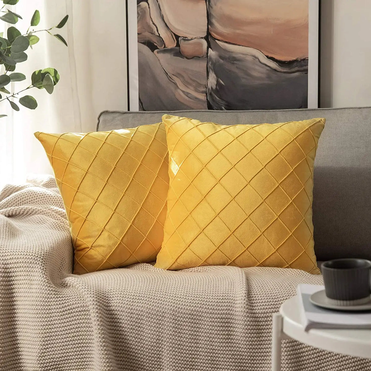 housse coussin velours rouge blanc jaune carreaux moderne 45x45cm insertion glissière
