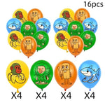 décoration fête animaux dessin animé ballons adhésifs couleurs vives gâteau cupcake happy birthday motifs