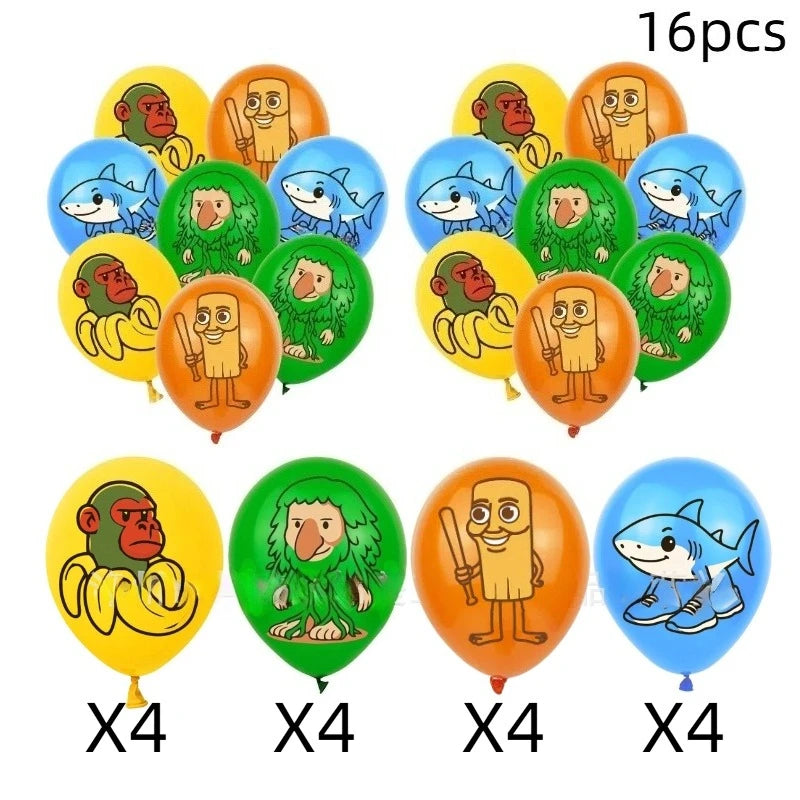 décoration fête animaux dessin animé ballons adhésifs couleurs vives gâteau cupcake happy birthday motifs
