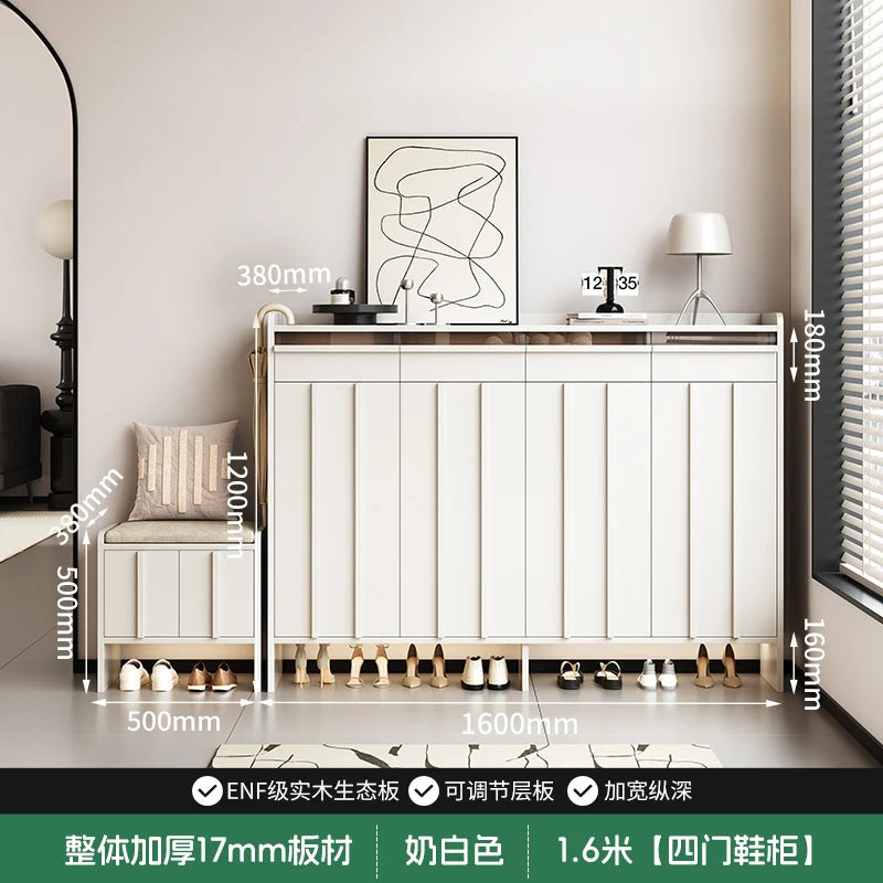 meuble entrée moderne noir panneaux verticaux lisses rangement tabouret coussin plaques mesure