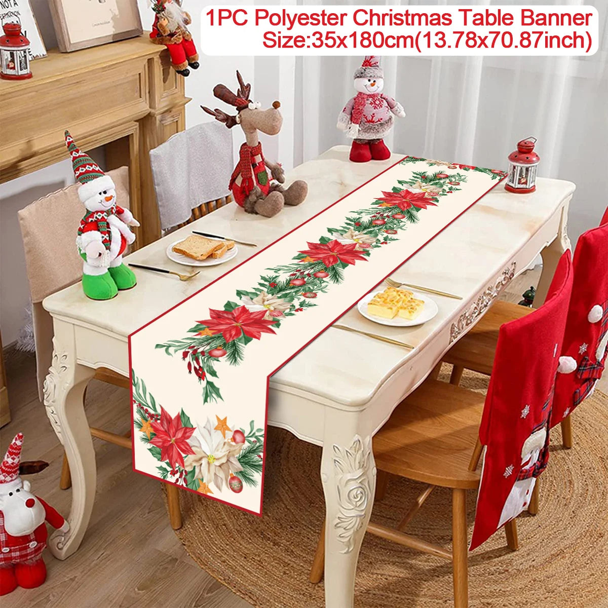table noel blanche rouge motif poinsettia decoration festive couleurs noel traditionnellements