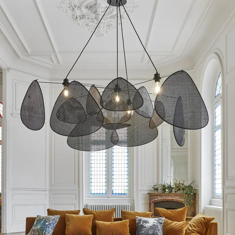 suspension lumineuse moderne bambou couleur beige noir reticule opacite ampoules filament