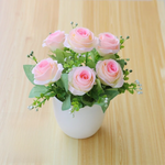 Bouquet artificiel rose blanc bleu jaune violet feuilles vertes décoration intérieure moderne minimaliste