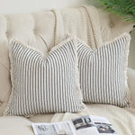 coussin carré rayures horizontales coton polyester décoration canapé rustique fixations couleur beige noir