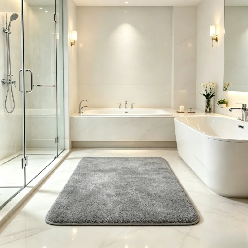 tapis sol gris moderne doux antidérapant microfibre 60cmx90cm salon salle bain