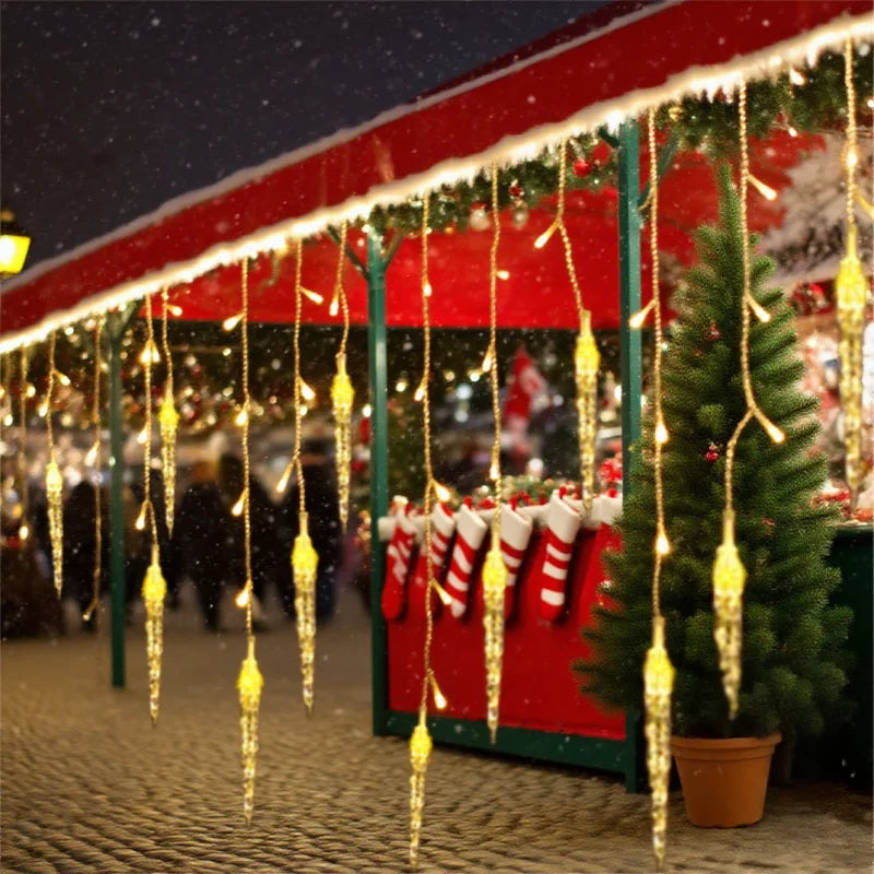 guirlande led gouttelettes translucides blanc chaud multicolore extérieur panneau solaire noel festive 162led 9m