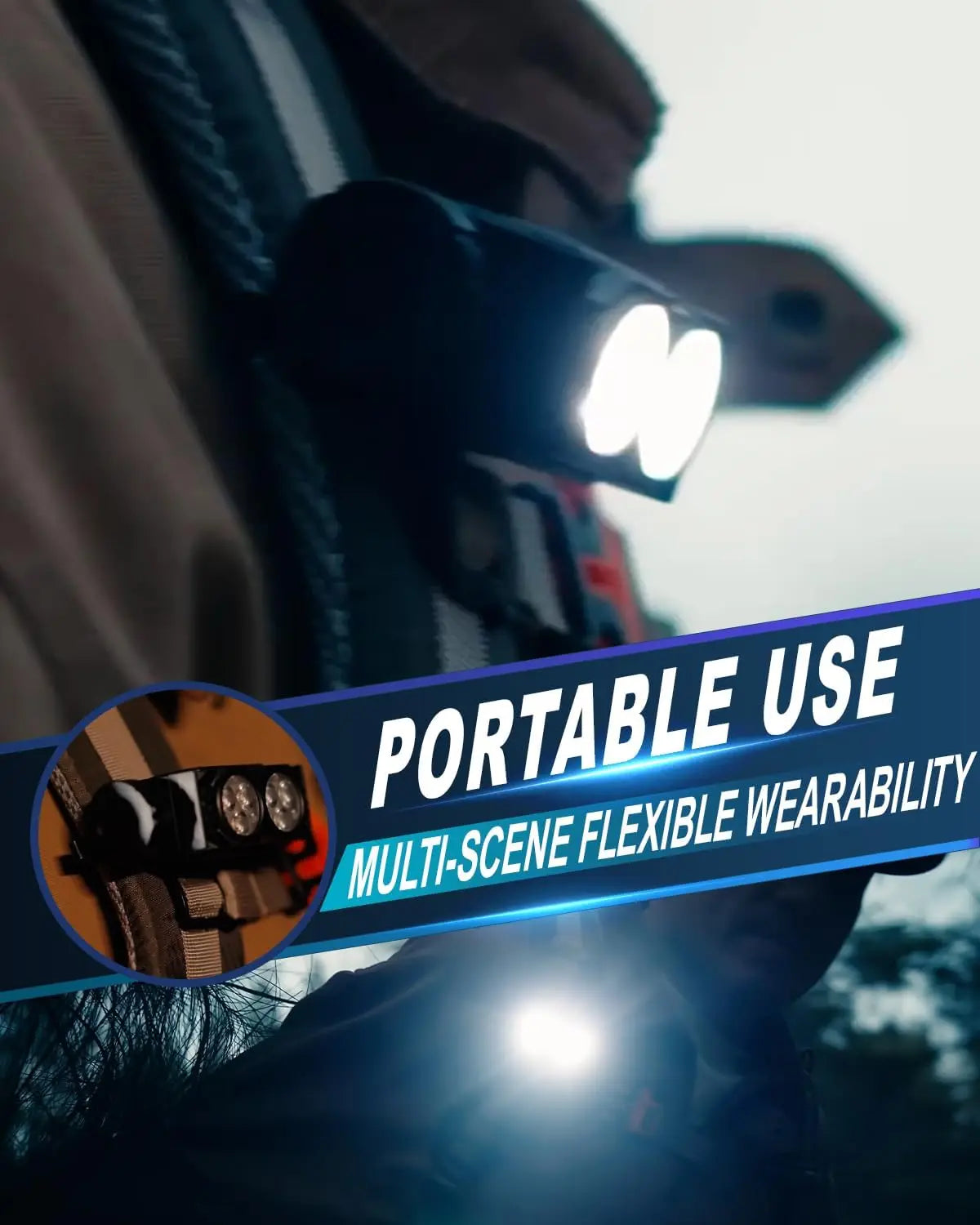 lampe frontale led rechargeable noire bandeau hexagonal étanche magnétique camping sportive