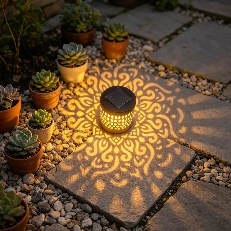 lampe solaire décorative moderne noire dorée ajourée florale ip65 extérieure jardin terrace