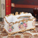 boîte mouchoirs résine fleurs baroques classique doré beige salon chambre